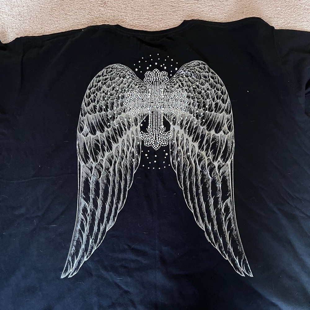 Bedazzled Angel wings unisex Black w silver sz 3XL